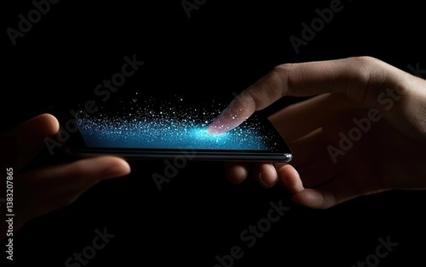 Fototapeta Smartphone transfer, data exchange, touch screen interaction