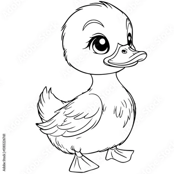 Fototapeta Adorable Cartoon Duck Line Drawing with Dandelions