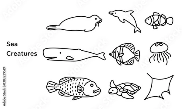 Fototapeta 海の生き物のアイコンセット