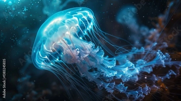 Obraz Vibrant Jellyfish Swimming Gracefully Underneath an Illuminated Stage
