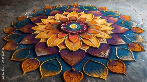 Obraz Vibrant Mandala Design Made with Colorful Sands on a Floor