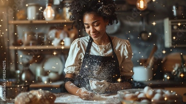 Obraz Baker Creating Magic with Dough in a Sparkling Kitchen Environment