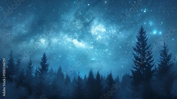 Obraz Mysterious Forest Under a Starry Night Sky Creating a Dreamlike Atmosphere