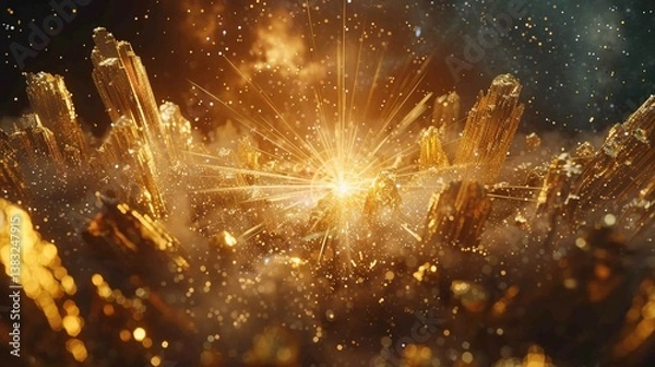 Obraz Explosive Cosmic Energy Emanating from a Central Point Surrounded by Dramatic Clouds