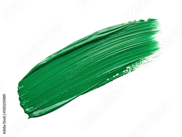 Fototapeta Green paint brush stroke isolated on transparent background. Png