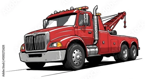 Obraz Red Tow Truck Illustration On Roadside Providing Roadside Assistance