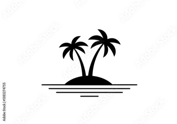 Fototapeta Two palm trees on a small island in the ocean simple graphic design on transparent background