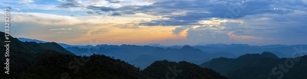 Obraz Panorama landscape view of mountain hill valley on the sunset or evening time for background.