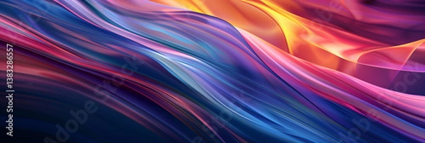 Fototapeta Smooth, flowing waves of color transition from cool blue and purple to warm orange and pink in abstract image.
