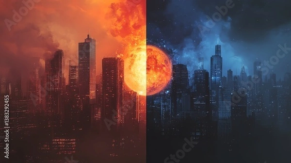 Fototapeta Stunning cityscape depicting contrasting climates.