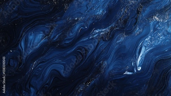 Fototapeta Abstract swirling blue patterns resembling ocean waves or cosmic elements.