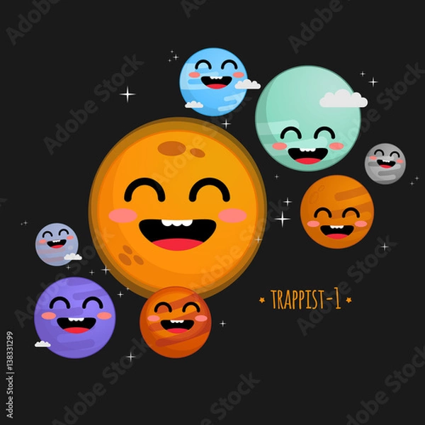 Fototapeta Trappist-1 system cute vector illustration