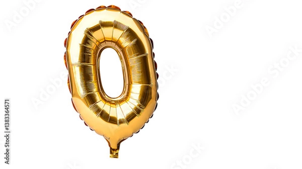 Obraz Golden foil number balloon zero on transparent background