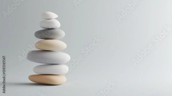 Fototapeta Image of smooth river stones stacked on top of each other, forming a composition of harmony and balance. Composed with copy space.