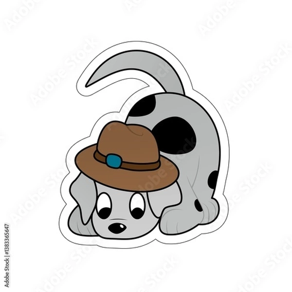 Fototapeta Sticker of Dog Bird Wearing a Hat Cartoon, Cute Funny Character, Flat Design