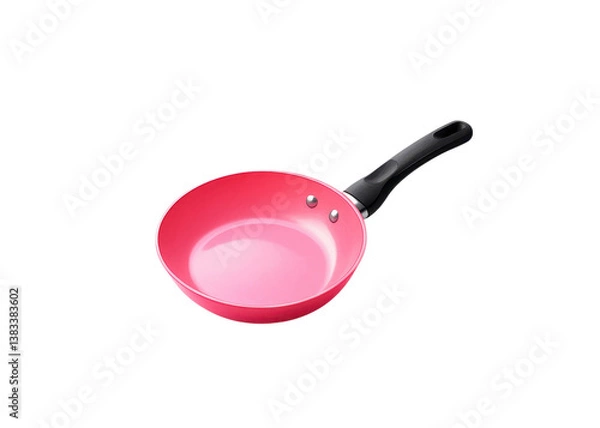 Fototapeta Pink frying pan with black handle isolated on transparent background. Kitchenware and cooking concept.