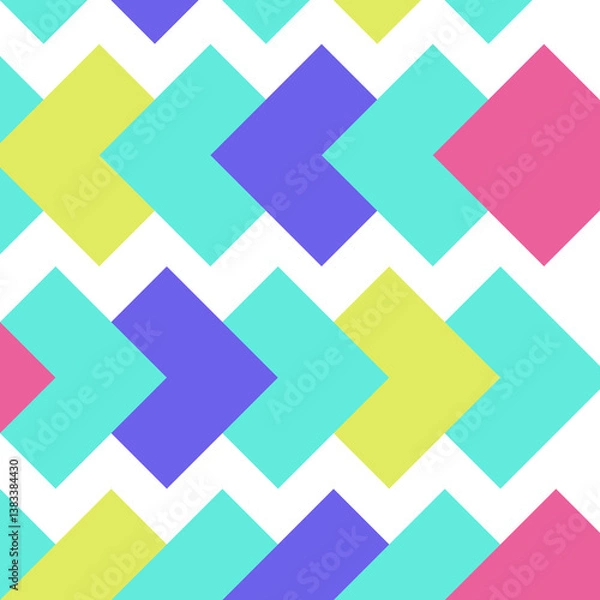 Fototapeta Beautiful of Colorful of Rhombus Shape Pink, White, Blue and Green, Repeated, Abstract, Illustrator Pattern Wallpaper. Image for Printing on Paper, Wallpaper or Background, Covers, Fabrics