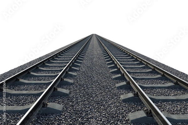 Fototapeta The gravel bed railway track on a white background