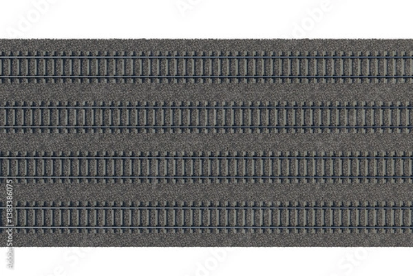 Fototapeta The gravel bed railway track on a white background