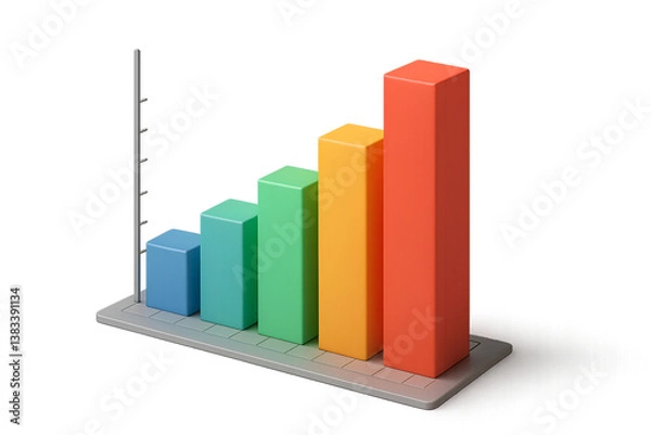 Obraz colorful 3d bar graph with measurement scale showing rainbow spectrum data visualization from blue to red on transparent background png