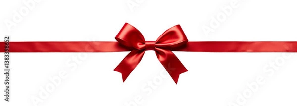 Fototapeta Close-up of a red ribbon with a large bow tied in the center  - Transparent background
