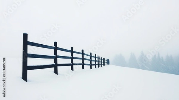 Obraz Winter serenity snow-covered landscape with wooden fence tranquil environment captivating viewpoint