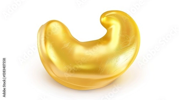 Fototapeta A realistic single golden cashew nut with a slightly glossy surface, exhibiting detailed natural curves and a rich texture. It is isolated on a white background, showcasing the nut's intricate feature