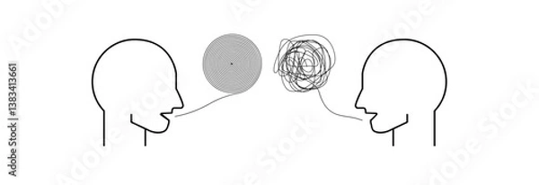 Fototapeta Communication between two people, one is talking clearly and the other is not speaking clearly. Concept of mental state.