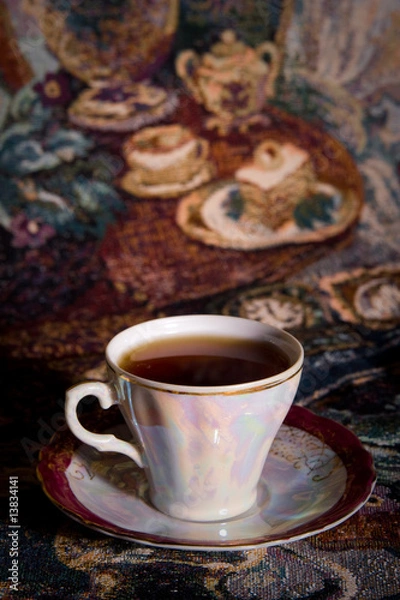 Obraz Cup of tea of ancient service in style of olden time