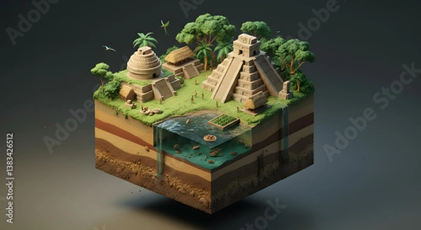 Fototapeta Isometric Ancient Mayan Civilization Diorama
