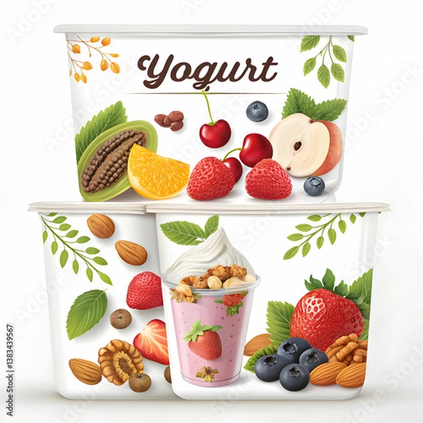 Fototapeta yogurt vector packaging design fruit and nuts yogurt