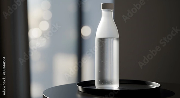 Fototapeta Elegant Glass Water Bottle with Natural Light Background for Refreshment
