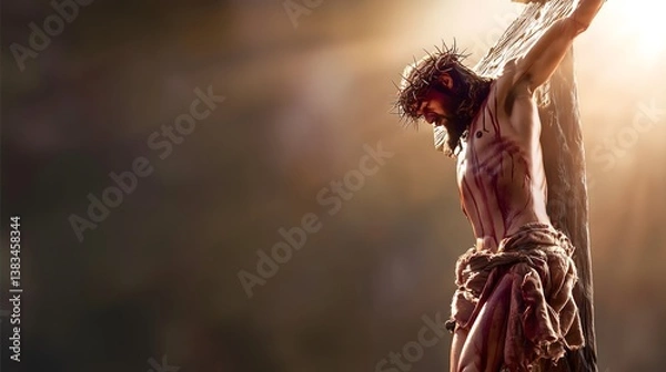 Fototapeta Jesus Christ on the Cross with Light from Heaven