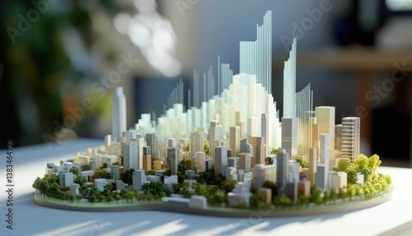 Obraz 3d urban vs. Rural population density chart city environment architectural visualization modern concept