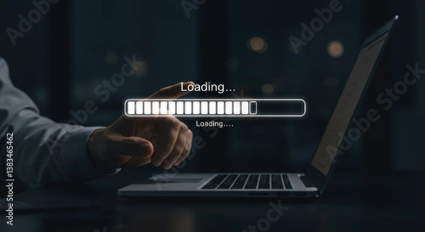 Obraz Loading... Patience is Key! Waiting for File Transfer, Software Update, or Website to Load on Laptop. Digital Technology & User Experience
