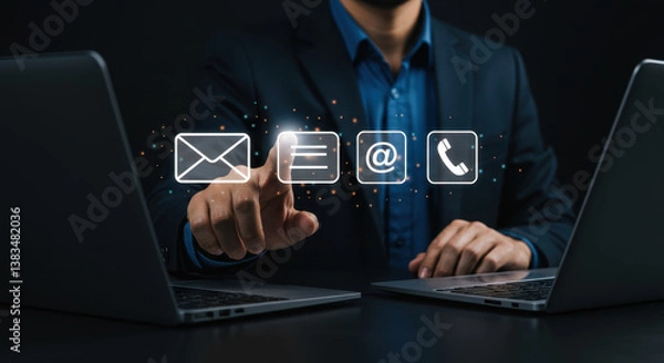Fototapeta Contact Us: Seamless Communication with Digital Icons, Email, Chat, Phone. Connect Now!