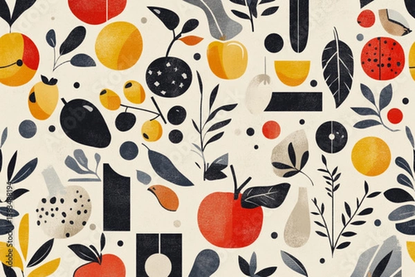 Obraz Abstract fruit and leaf pattern on a light background