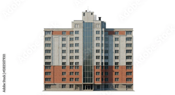 Fototapeta Isolated Multistory Apartment Building with Balconies and Windows