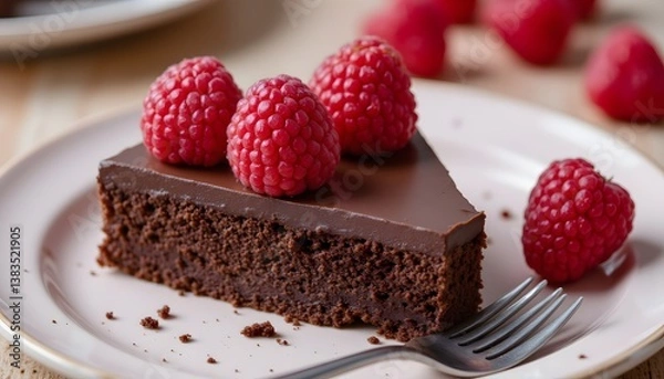 Fototapeta cake slice on a ceramic plate with fork   v 6