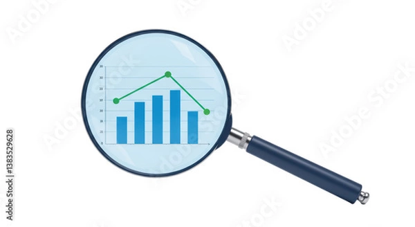 Fototapeta Isolated Magnifying Glass Over a Rising Bar Graph