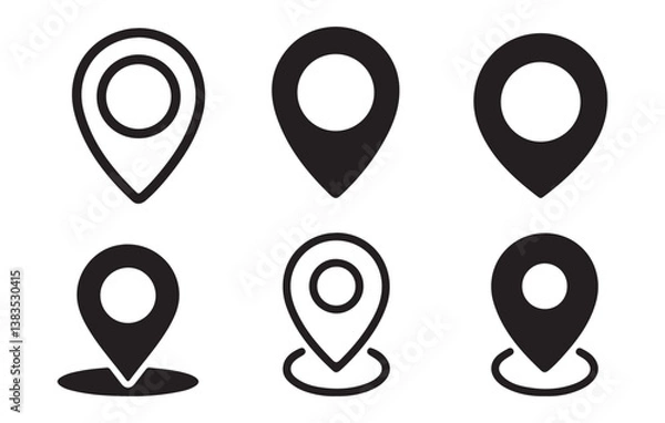 Fototapeta Big Black Location icon Collection. Map pin place marker. Location icon.. Vector Illustration Eps 10
