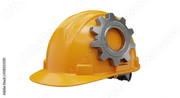 Fototapeta Isolated Hard Hat with Gear for Industrial Work