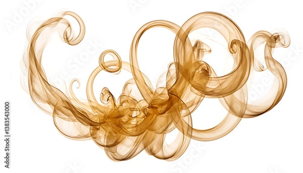 Fototapeta Swirling Golden Smoke Pattern on White Background for Graphic Design Projects
