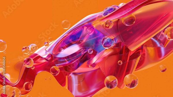 Obraz Colorful abstract 3D wave with red and purple hues on orange backdrop