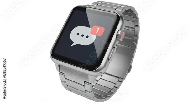 Fototapeta Isolated Silver Smartwatch Displaying New Message Notification
