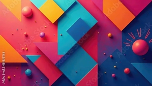 Fototapeta Abstract geometric shapes repeating in vibrant colors , digital, repeating