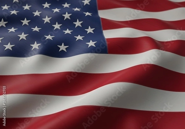 Fototapeta The American flag proudly waving, a symbol of freedom and national pride, rendered with rich, deep colors and a flowing fabric texture.