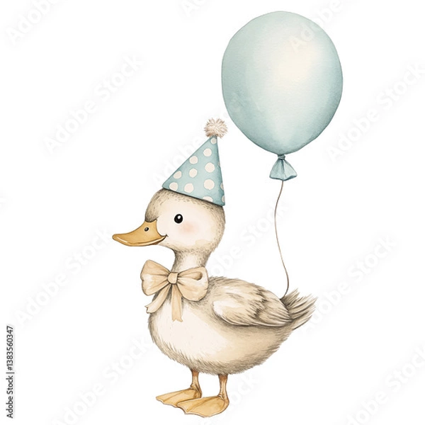 Fototapeta duck with ballon as birthday greeting isolated on transparent background