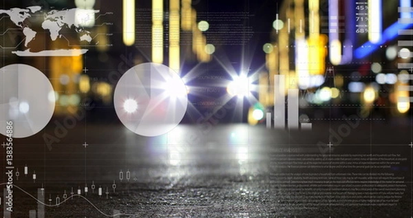 Obraz Image of statistics processing over cityscape