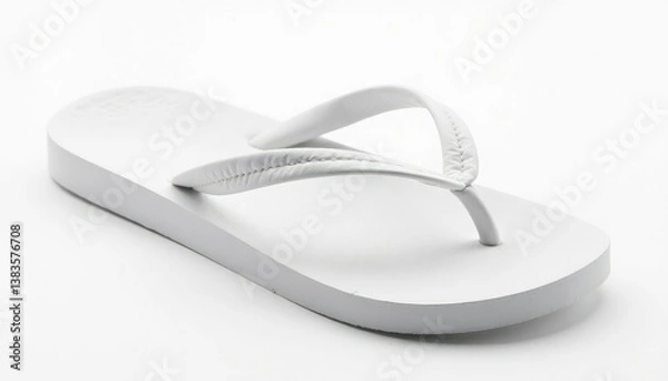 Fototapeta Single white flip-flop isolated on pure white background , toe, beach, single